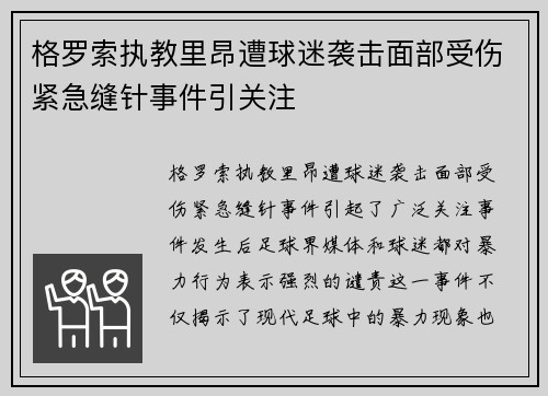 格罗索执教里昂遭球迷袭击面部受伤紧急缝针事件引关注 格罗索执教里昂遭球迷袭击面部受伤紧急缝针事件引关注